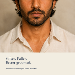 Man with a soft, well-groomed beard after using Gray & Ashe DHT Defense beard oil