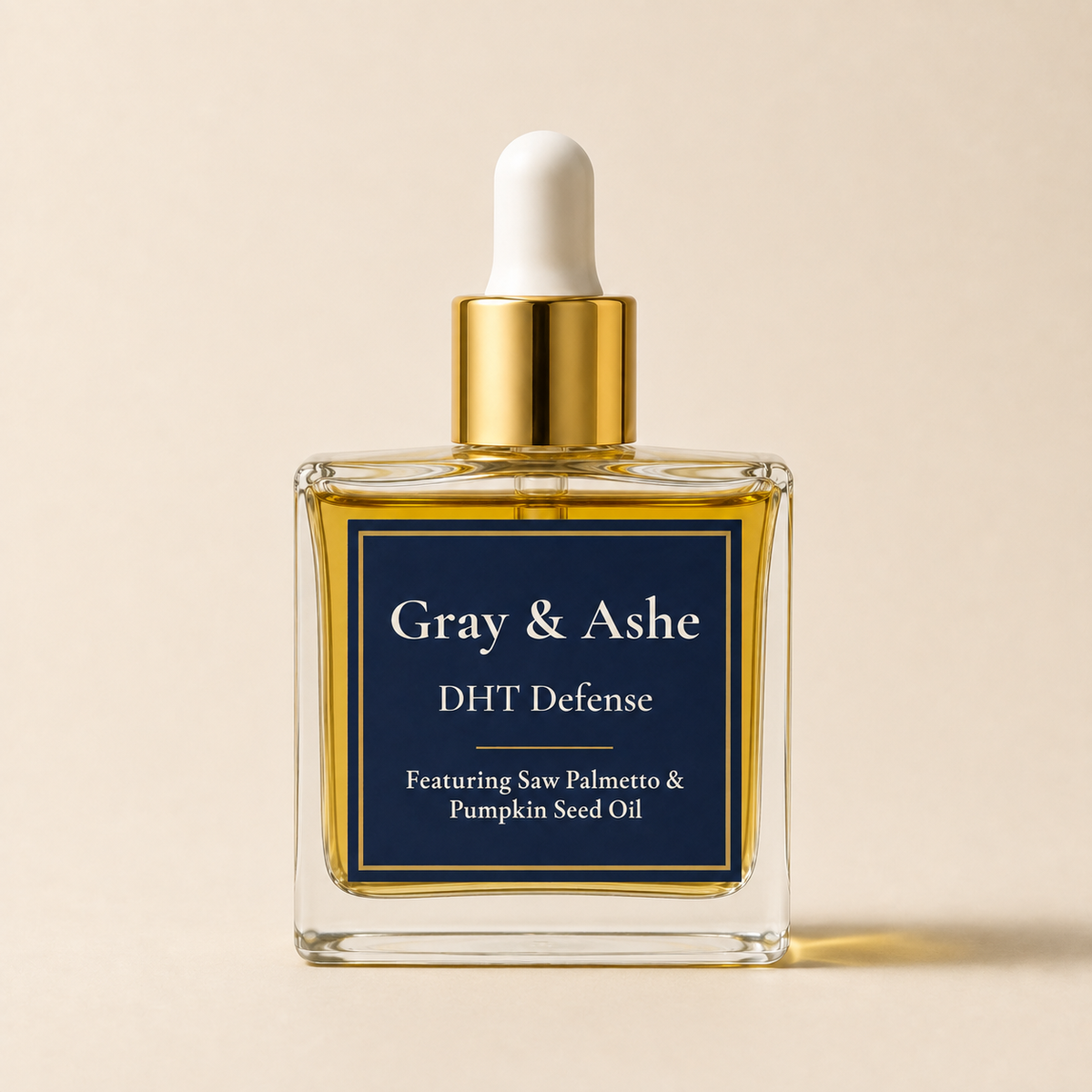 Gray & Ashe DHT Defense beard oil in a glass dropper bottle, part of the Complete Oil Routine with the DHT blocking hair oil